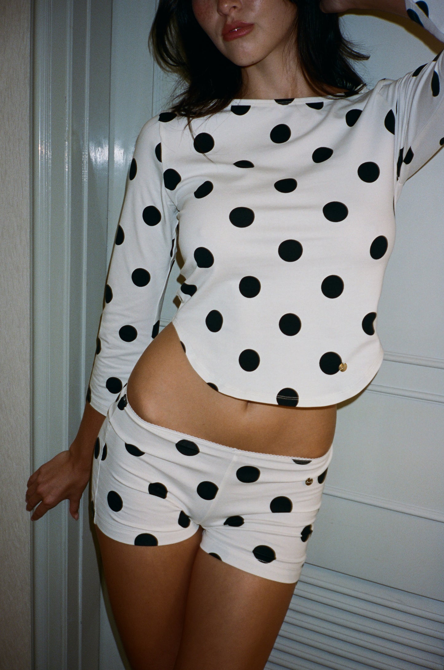 MINI TINY SHORTS in White polkadot