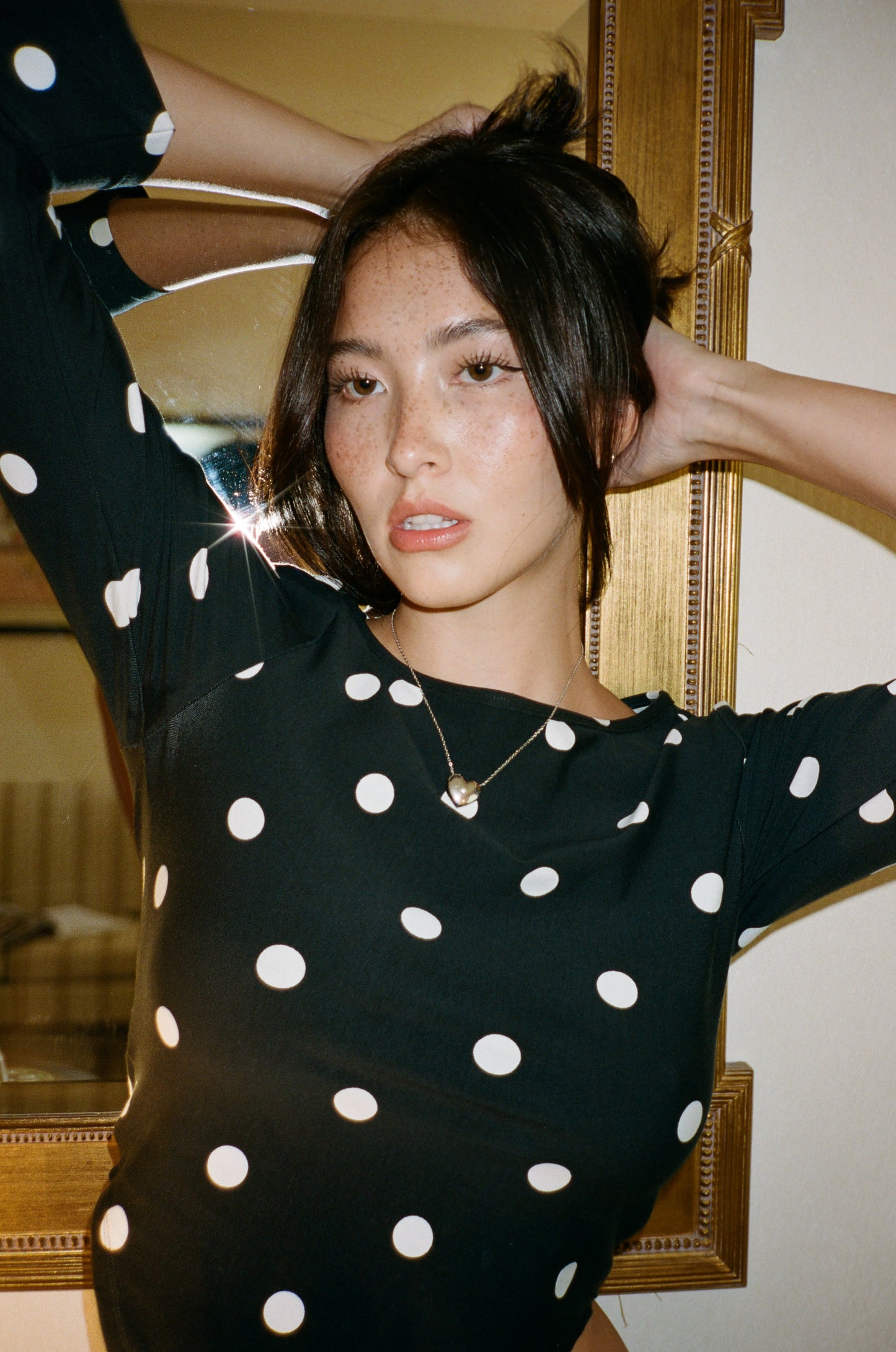 60s LONG SLEEVE TEE in Black Polka Dot