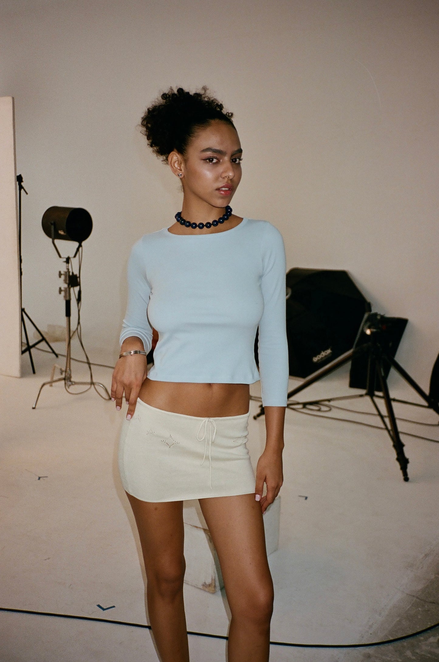 Knit Mini Skirt with Emoji Cut-Outs - Hoshi