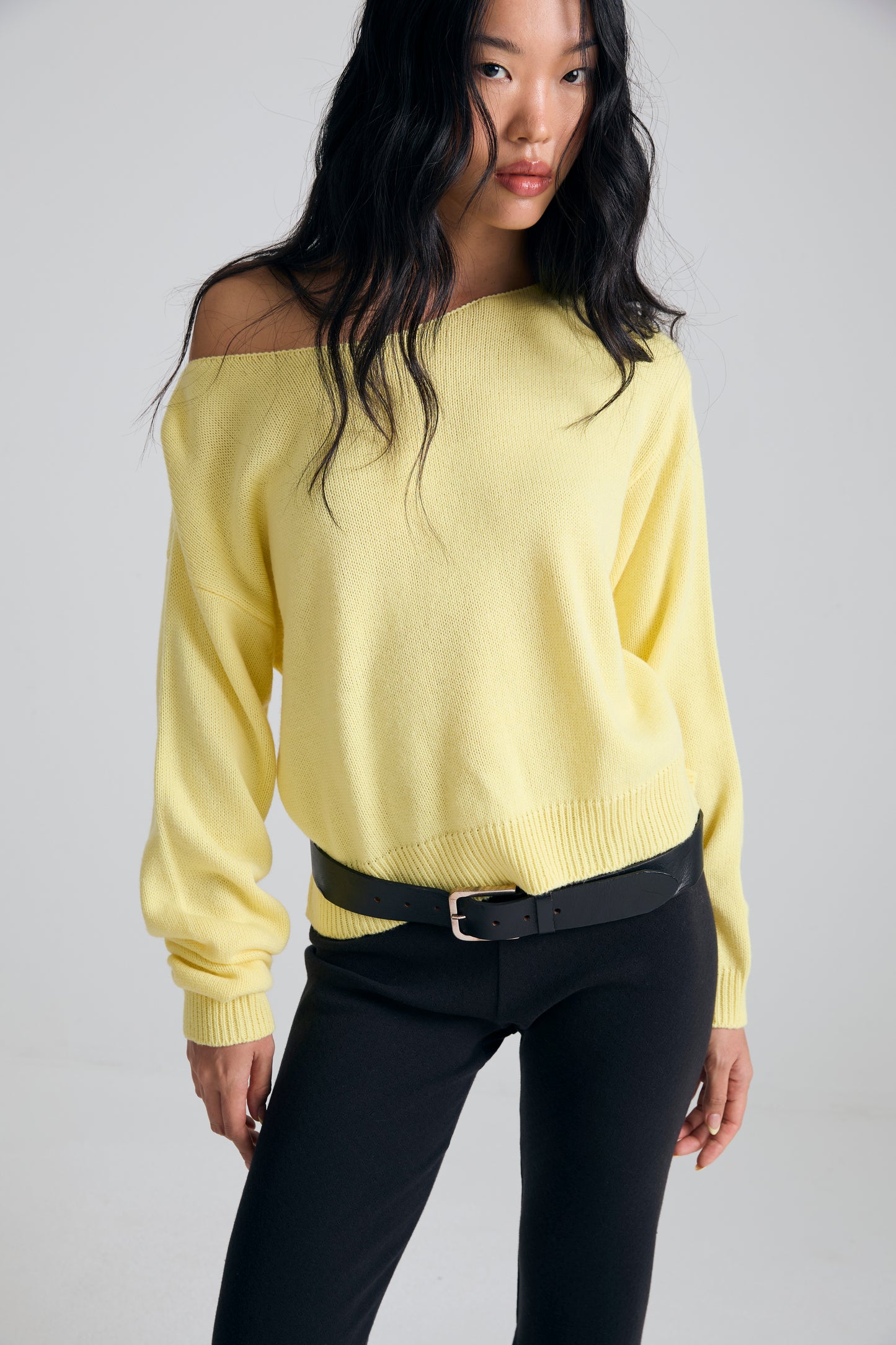 Boatneck Knit crop Top - butter yellow