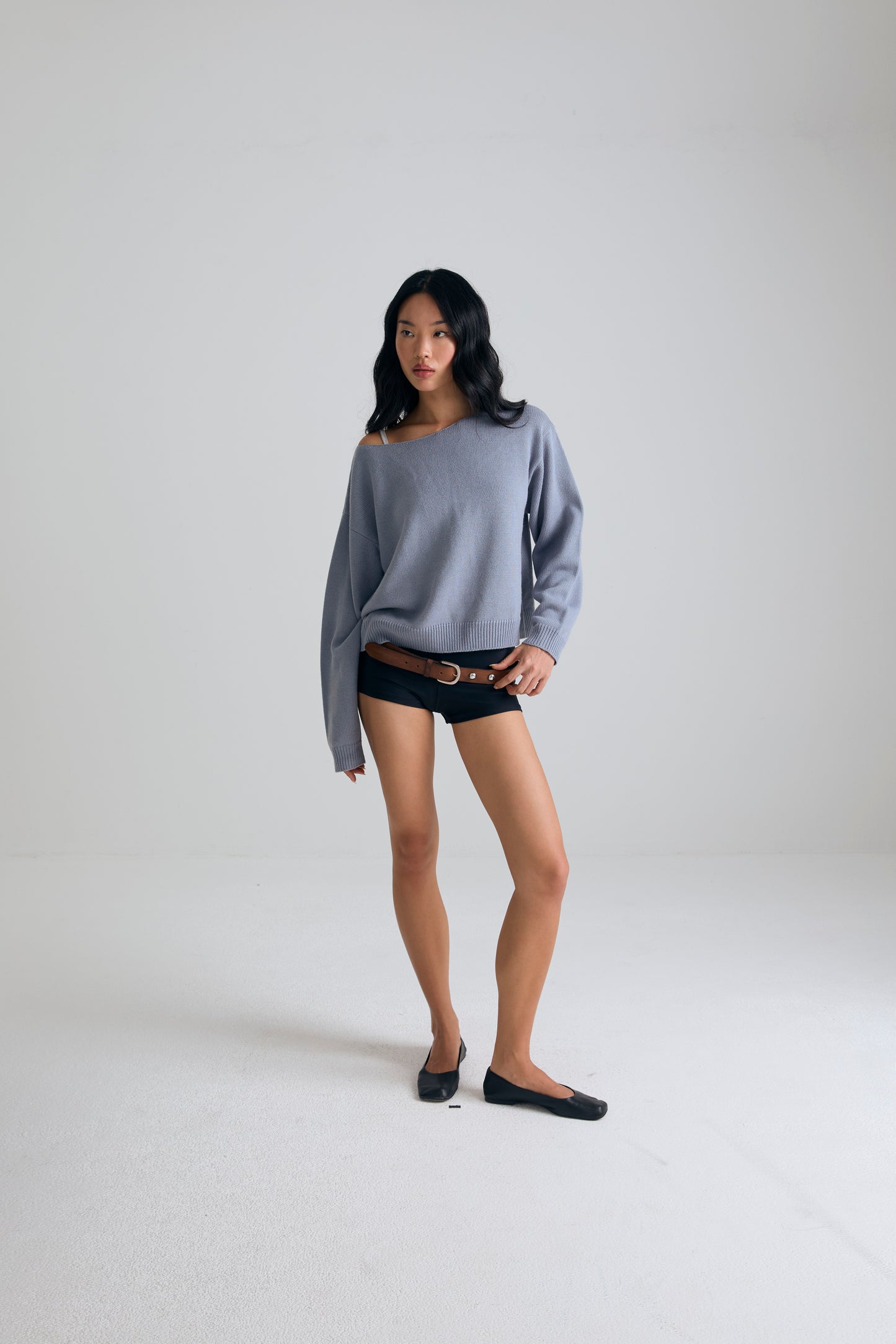 Boatneck Knit crop Top - BLUEBERRY MOCHI
