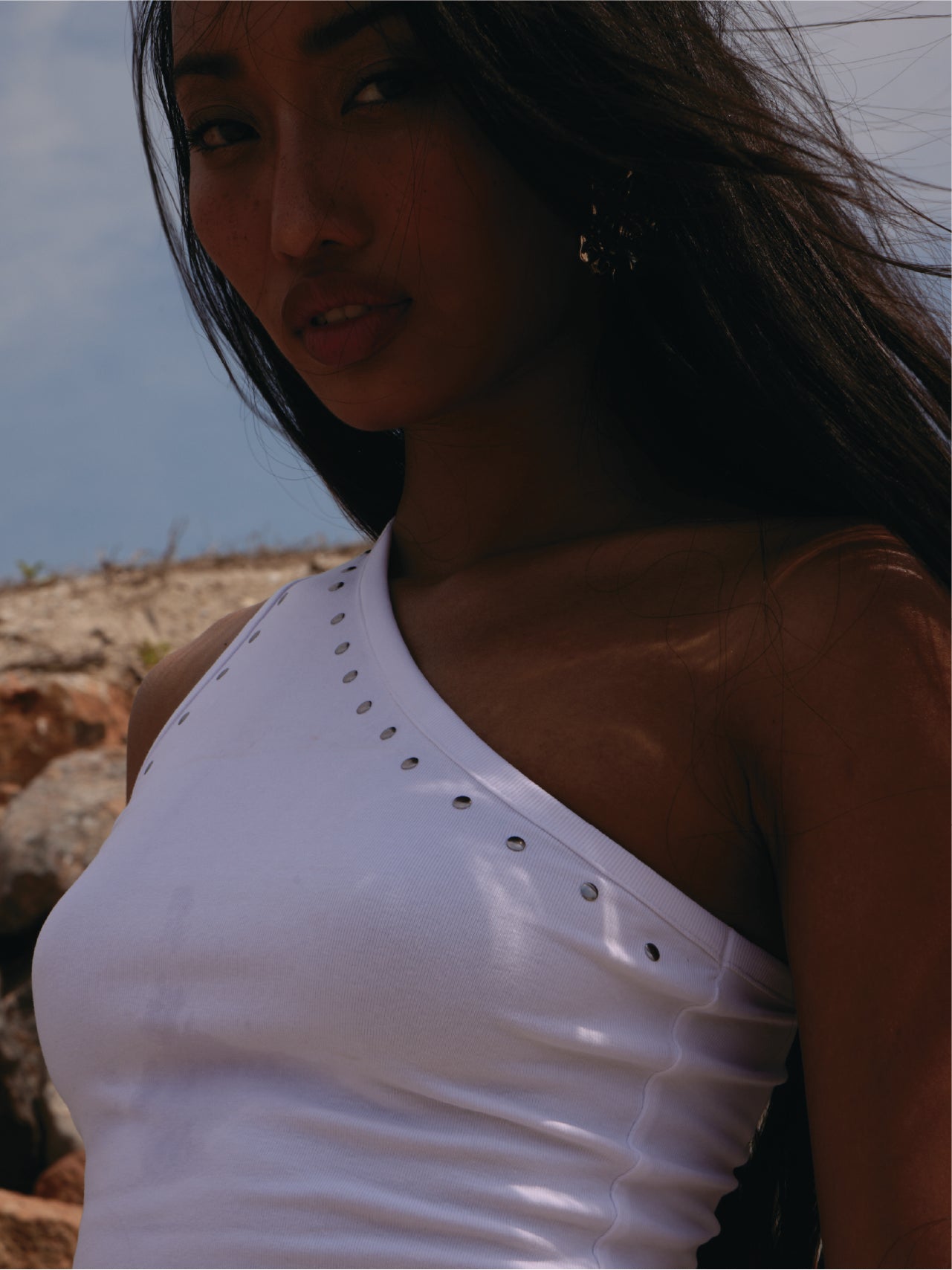 70s one shoulder top - Sea salt