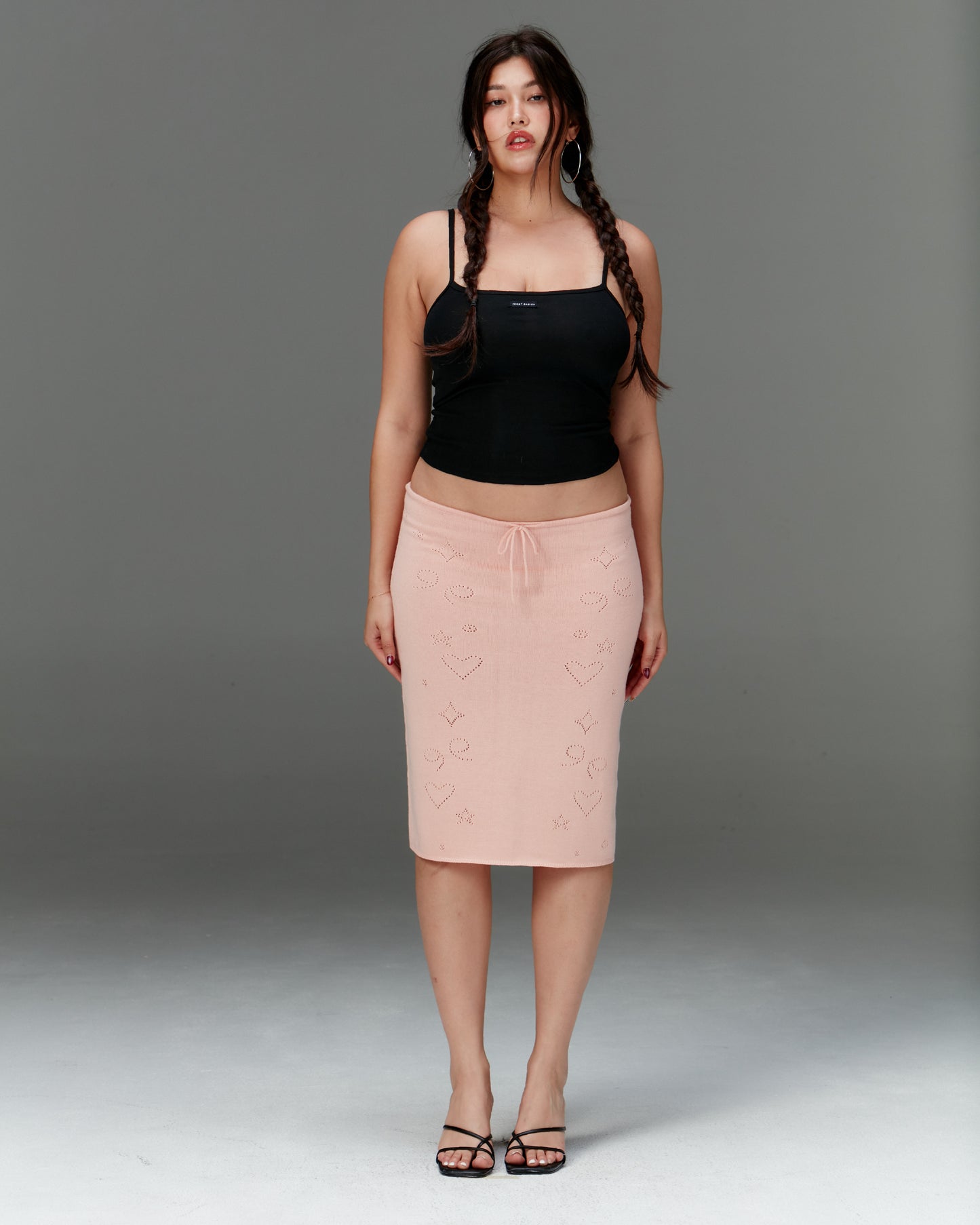 Knit Midi Skirt with Emoji Cut-Outs - Hana