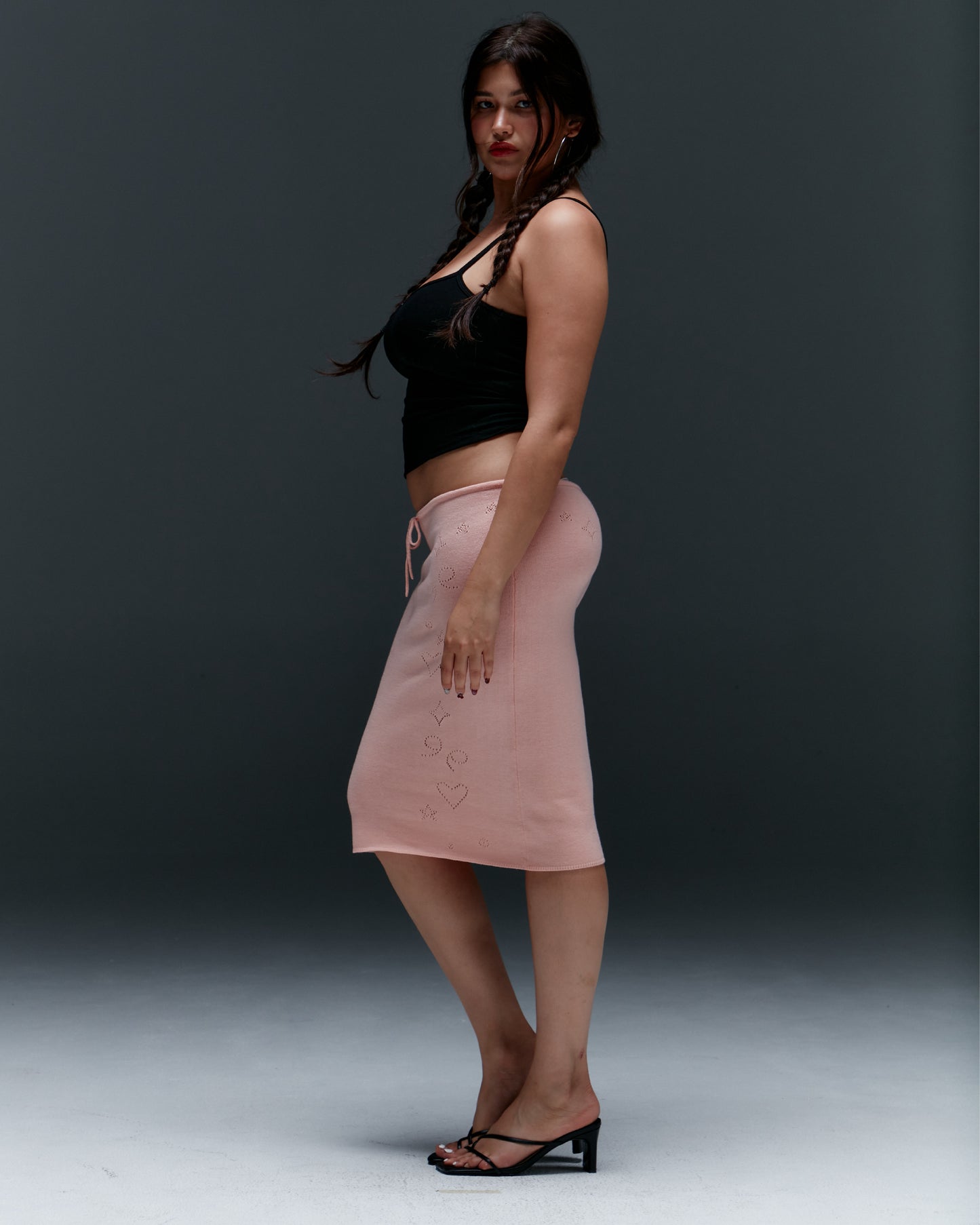 Knit Midi Skirt with Emoji Cut-Outs - Hana