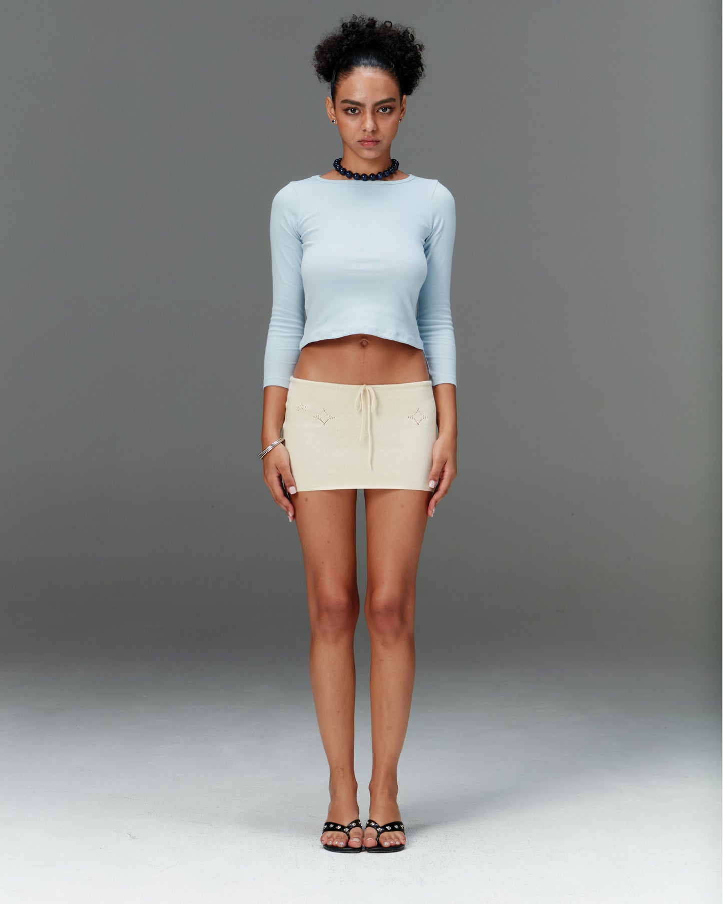 Knit Mini Skirt with Emoji Cut-Outs - Hoshi