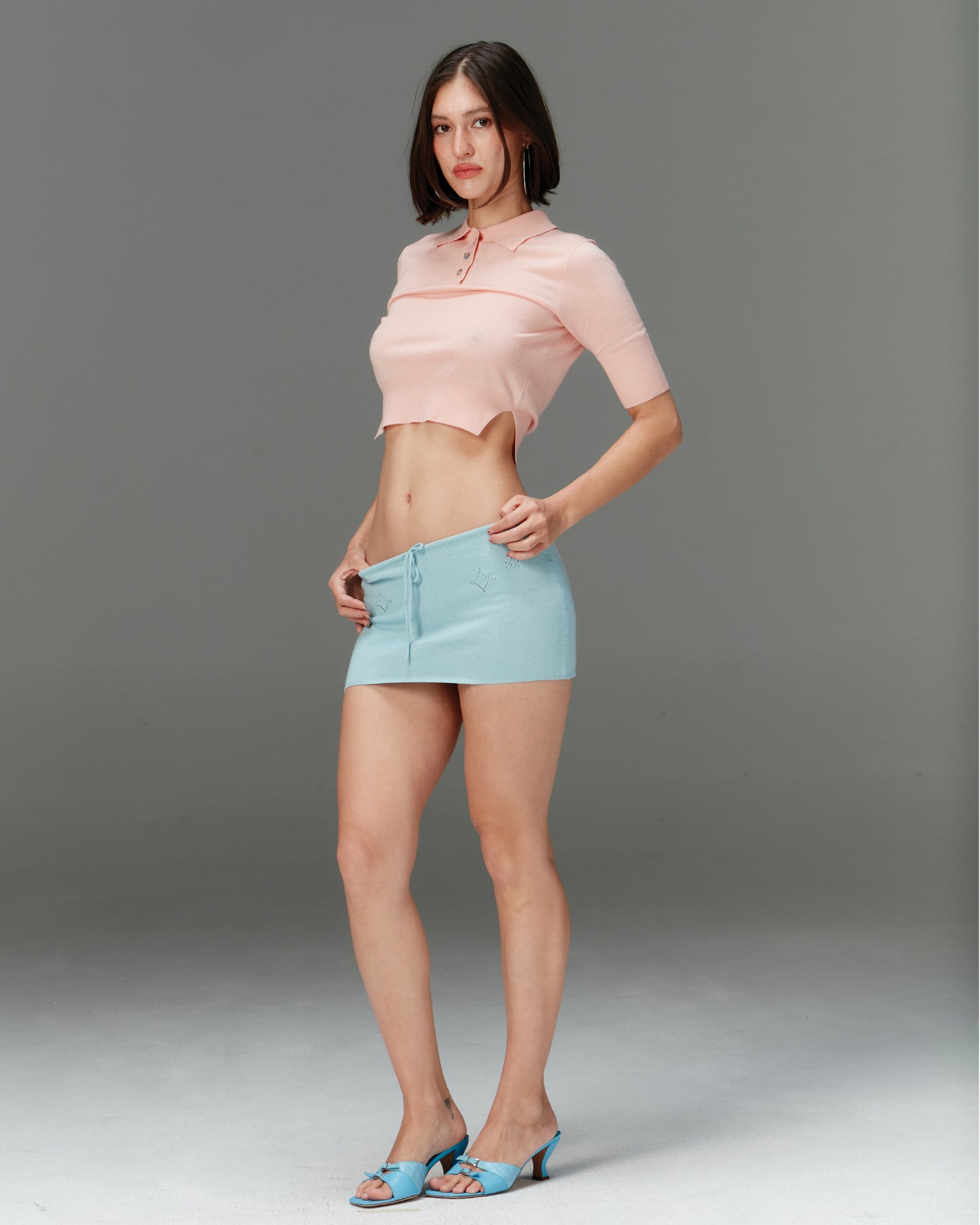 Knit Mini Skirt with Emoji Cut-Outs - Sora