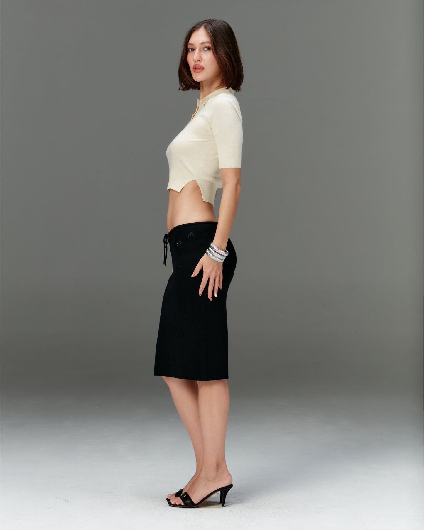 Knit Midi Skirt with Emoji Cut-Outs - Yoru