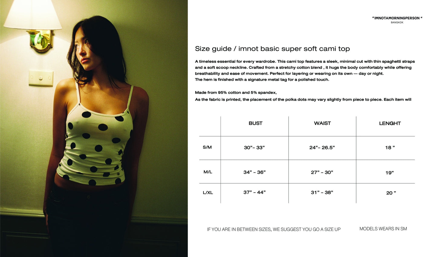 IMNOT BASIC SUPER SOFT CAMI TOP IN White POLKA DOT