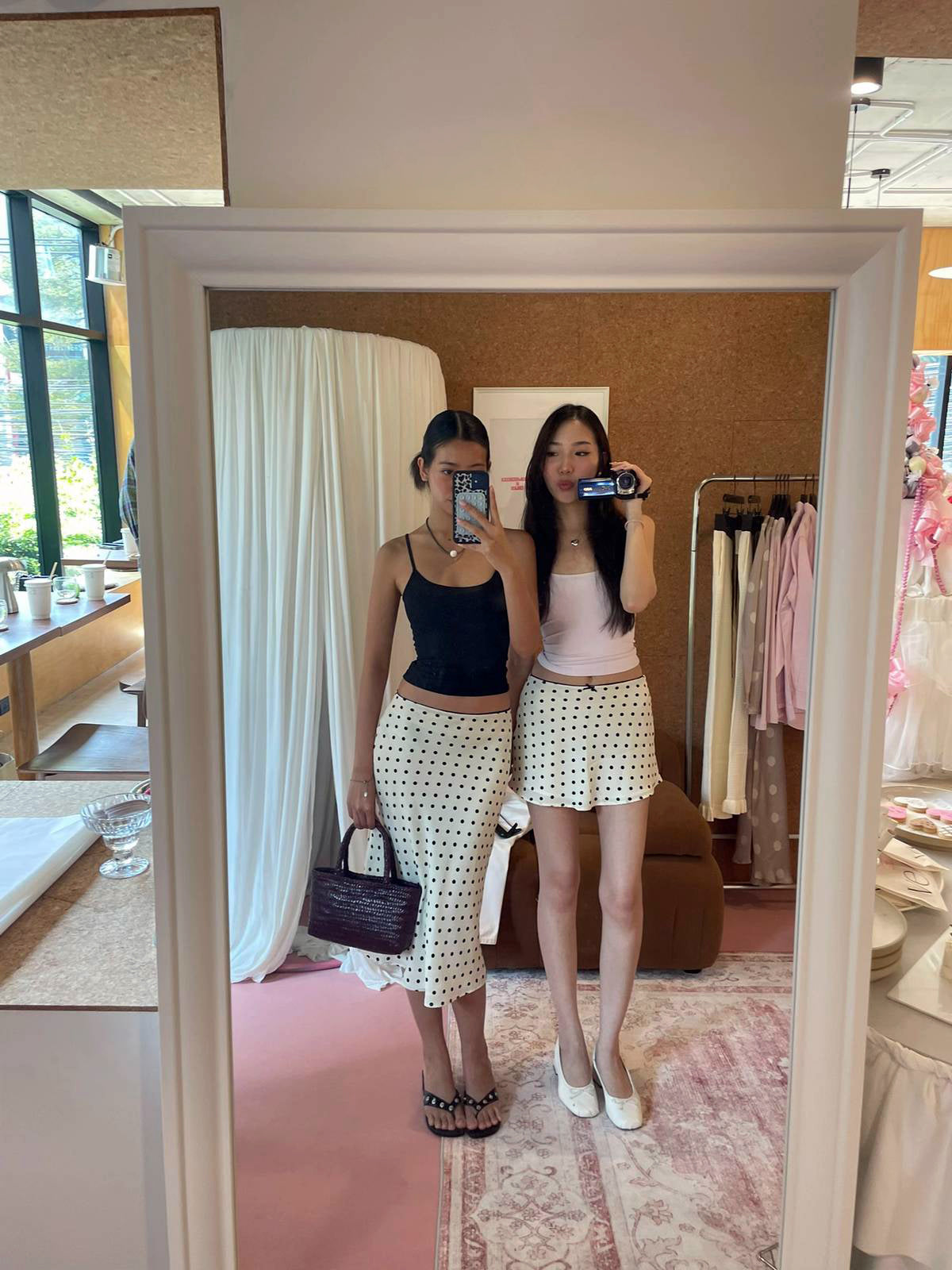 Sweet skirt midi length - polka dot in cream