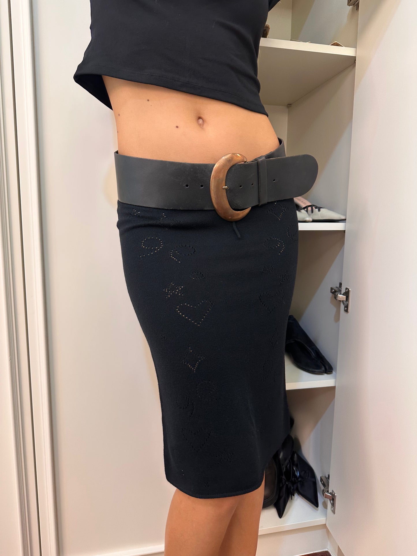 Knit Midi Skirt with Emoji Cut-Outs - Yoru