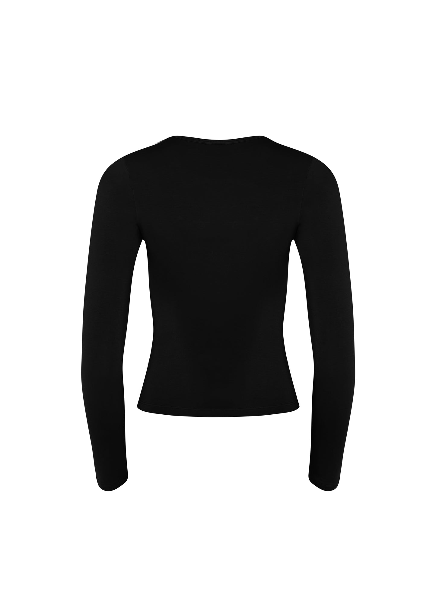 LONG SLEEVE DEEP V NECK TOP - DEEP BLACK