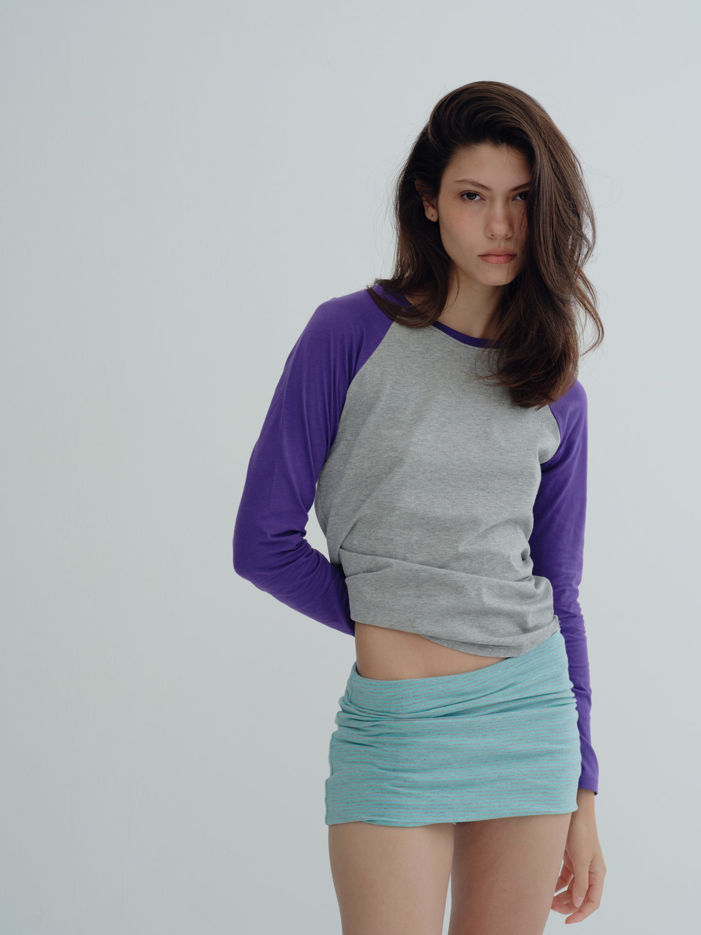 basic raglan long-sleeve tee - Purple / gray