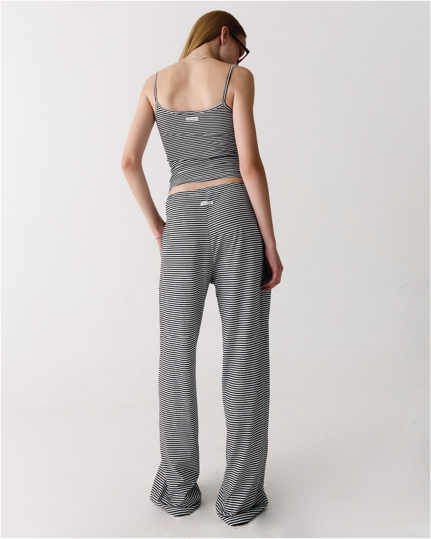 imnot basic drawstring low rise pants- striped