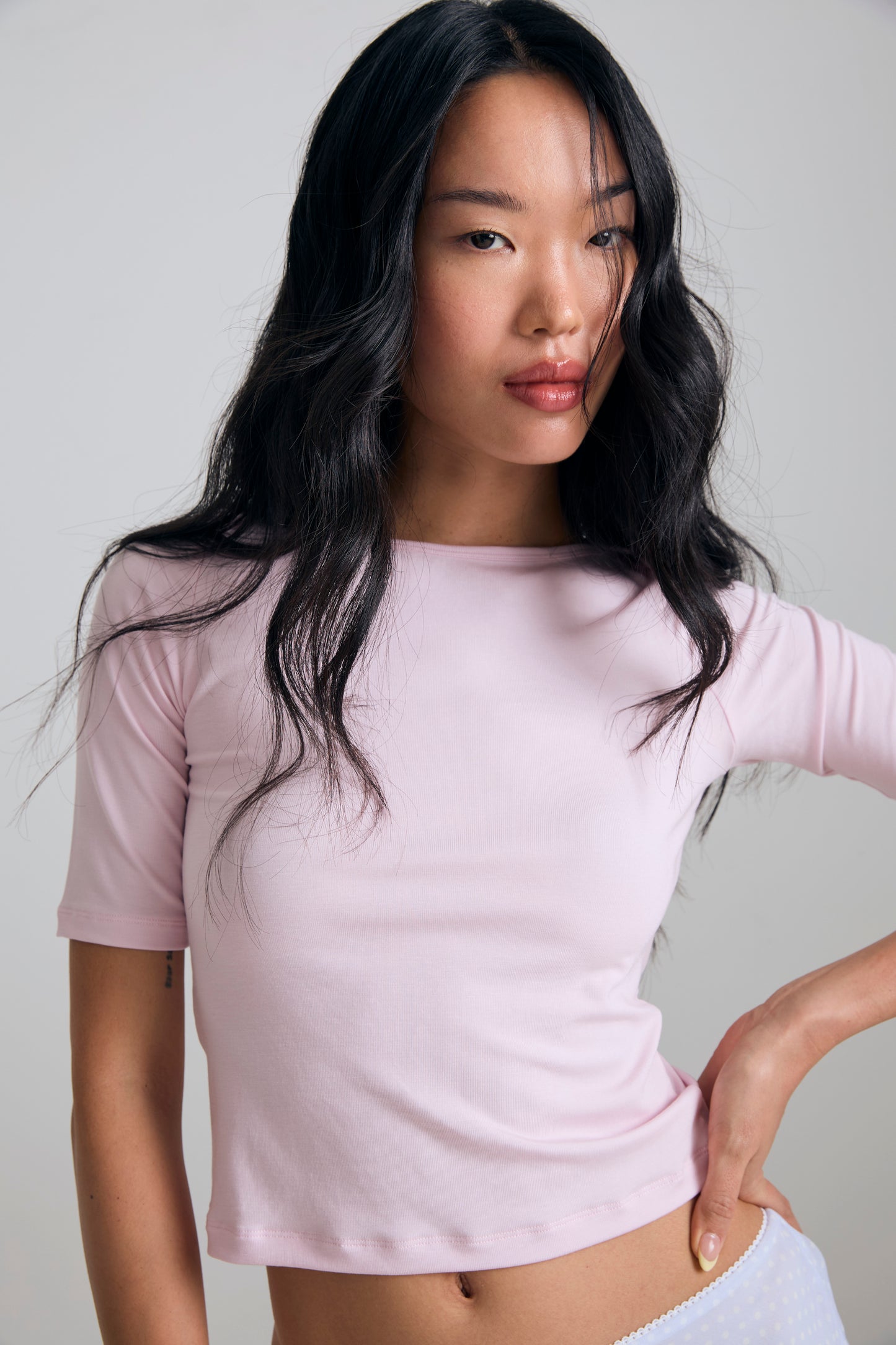 GENTLE ELBOW SLEEVE TOP - GENTLE PINK