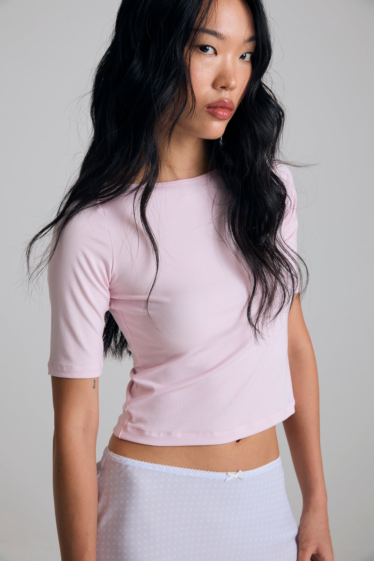 GENTLE ELBOW SLEEVE TOP - GENTLE PINK