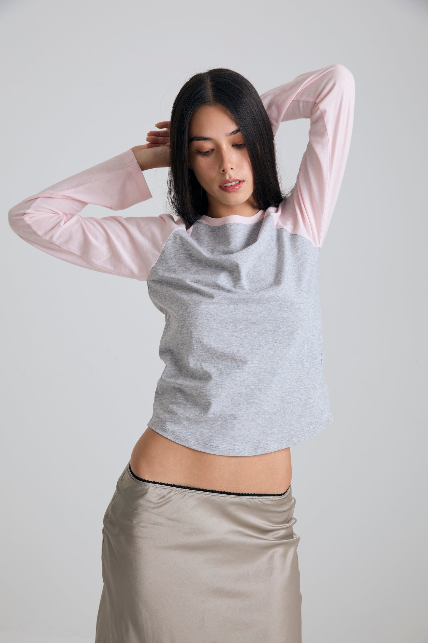 basic raglan long-sleeve tee - pink / gray