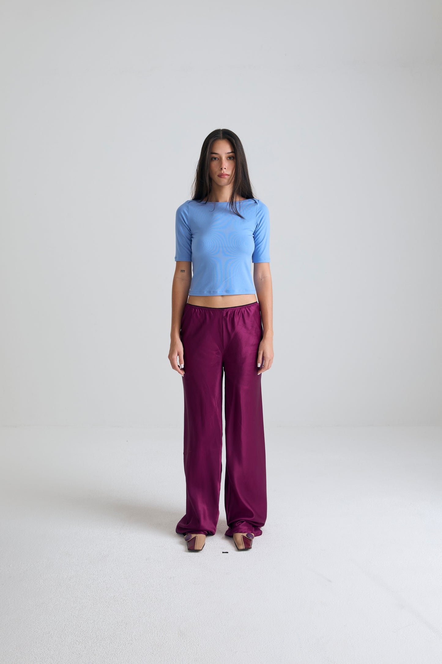 GENTLE ELBOW SLEEVE TOP - FRENCH BLUE