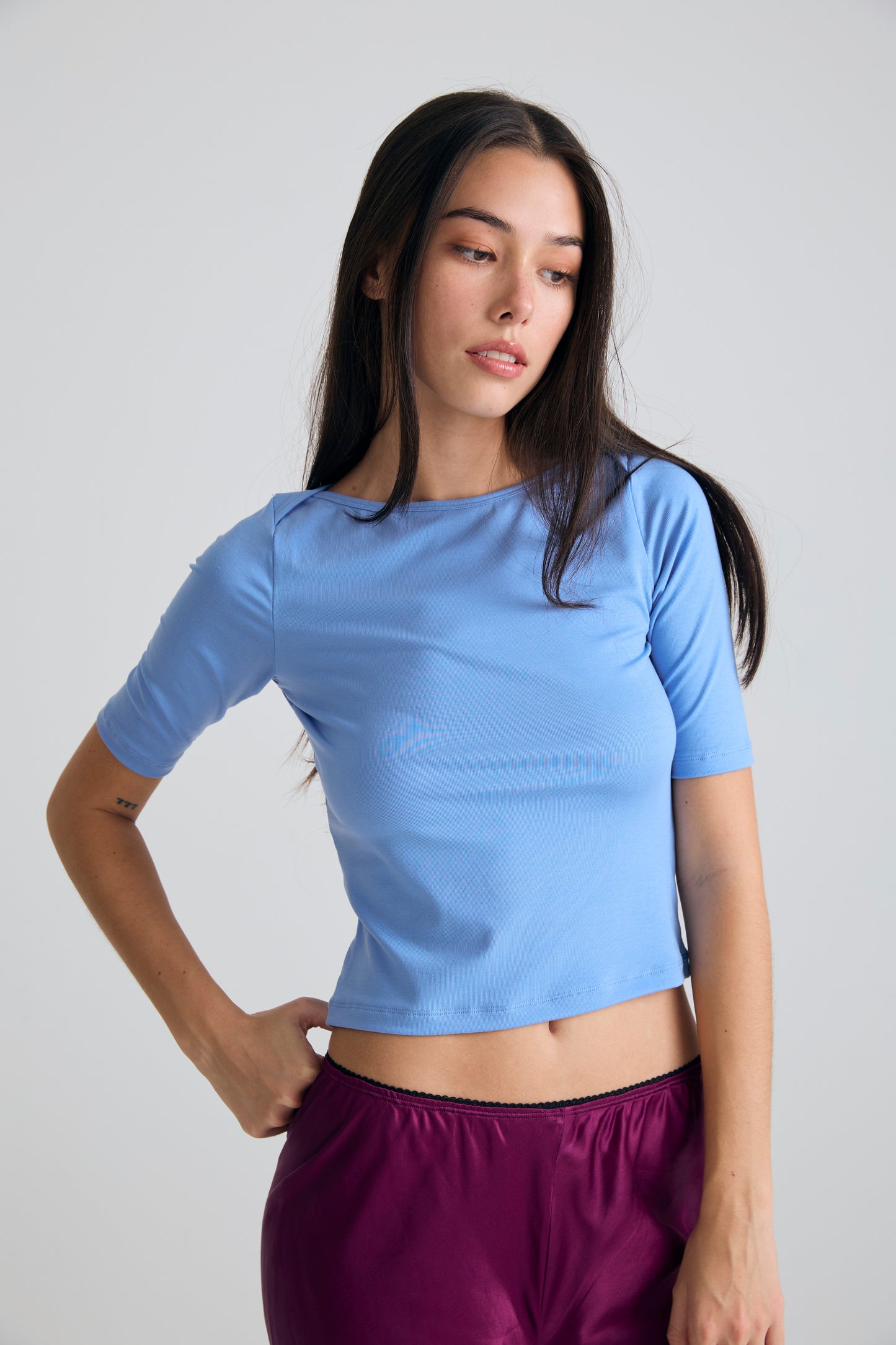GENTLE ELBOW SLEEVE TOP - FRENCH BLUE