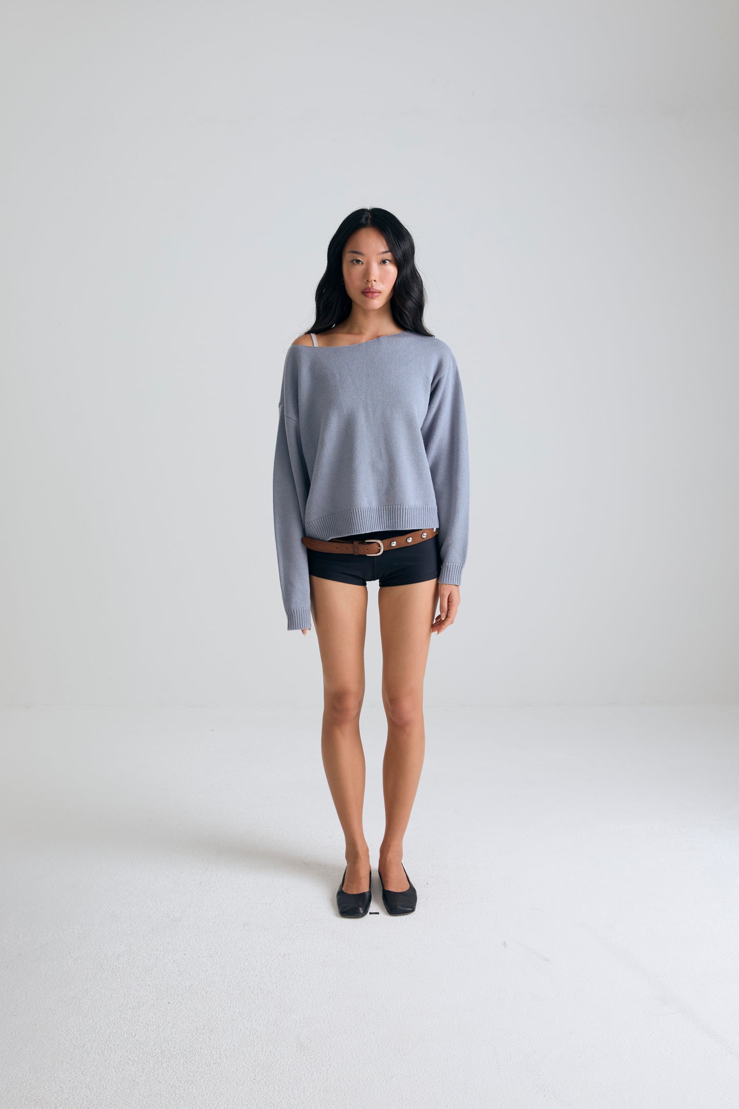 Boatneck Knit crop Top - BLUEBERRY MOCHI