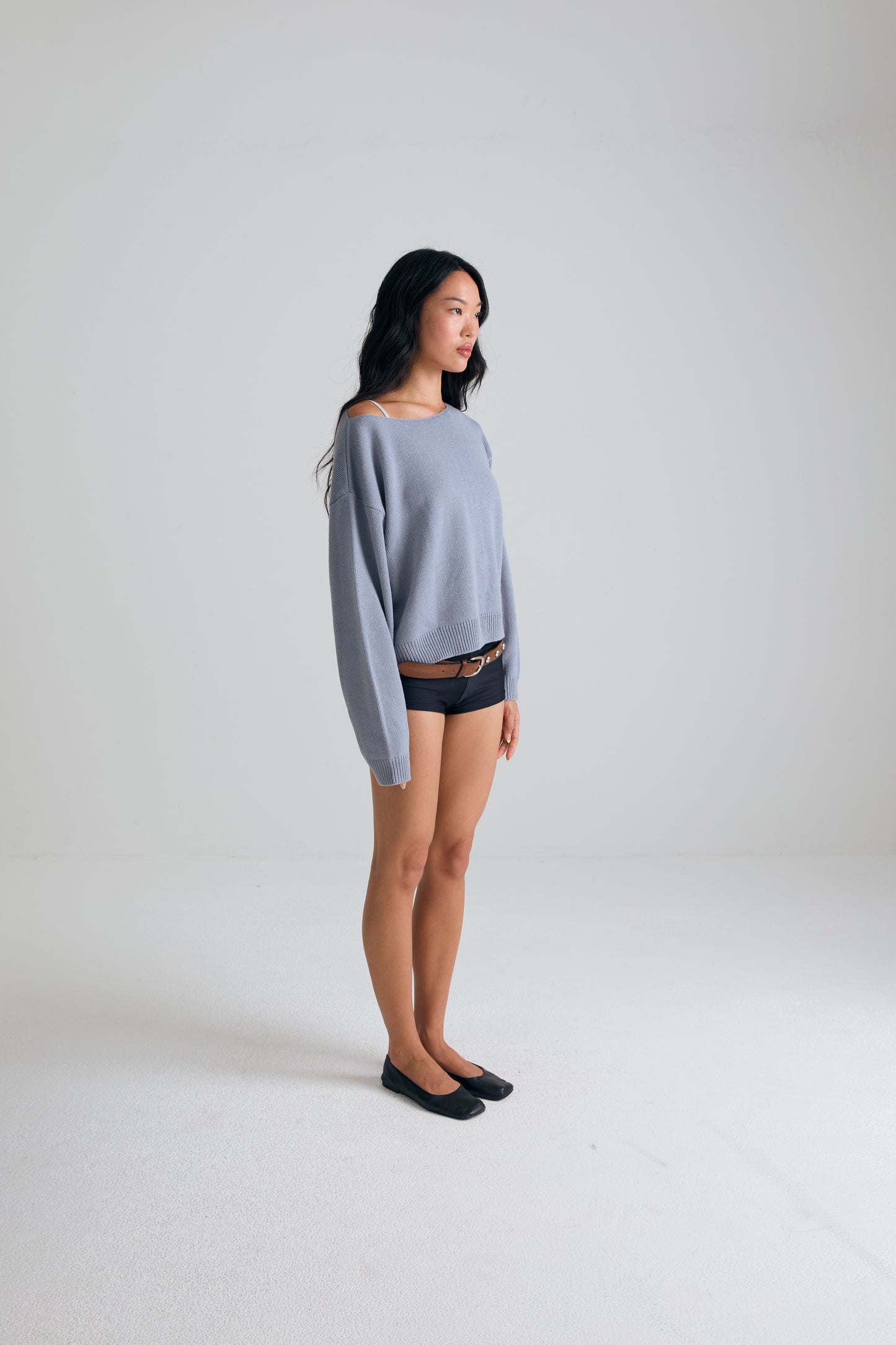 Boatneck Knit crop Top - BLUEBERRY MOCHI