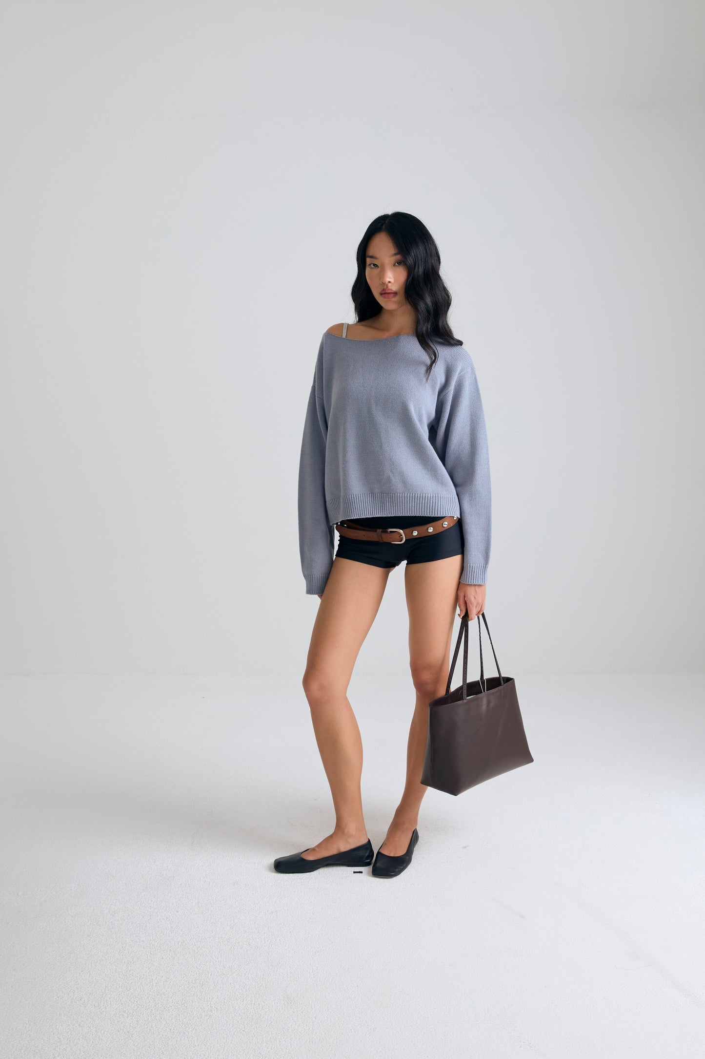 Boatneck Knit crop Top - BLUEBERRY MOCHI
