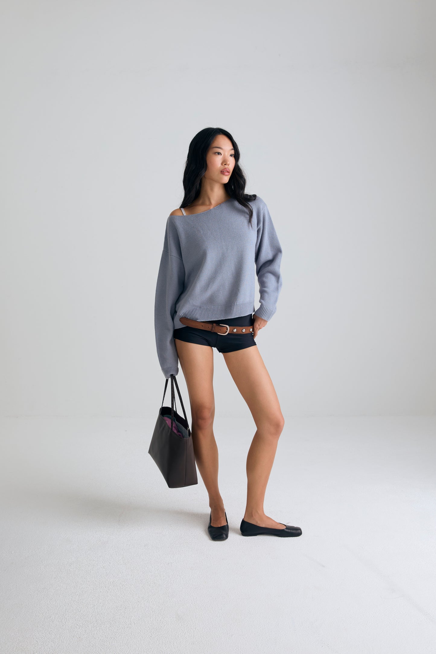 Boatneck Knit crop Top - BLUEBERRY MOCHI