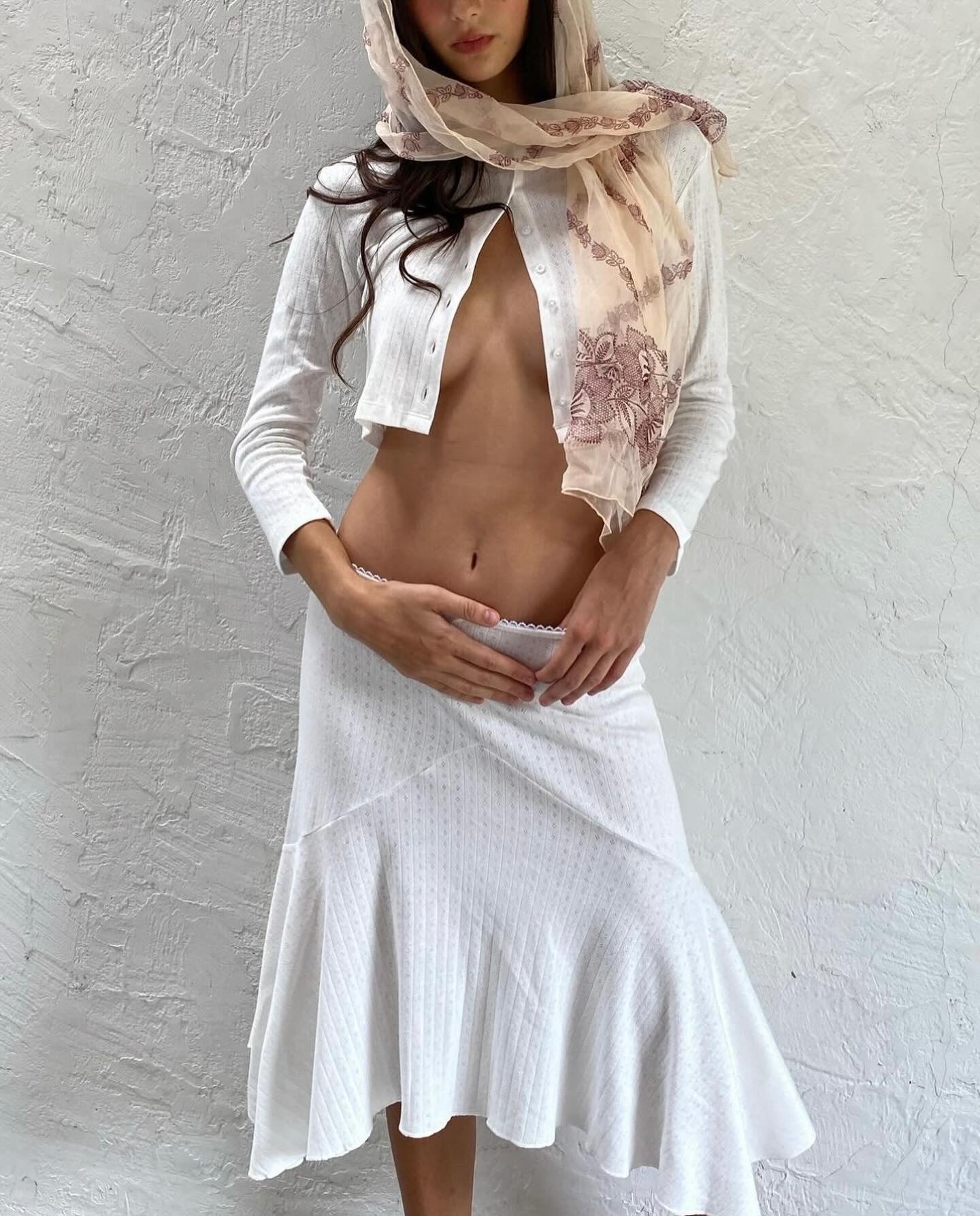 Pointelle Love midi skirt - powder