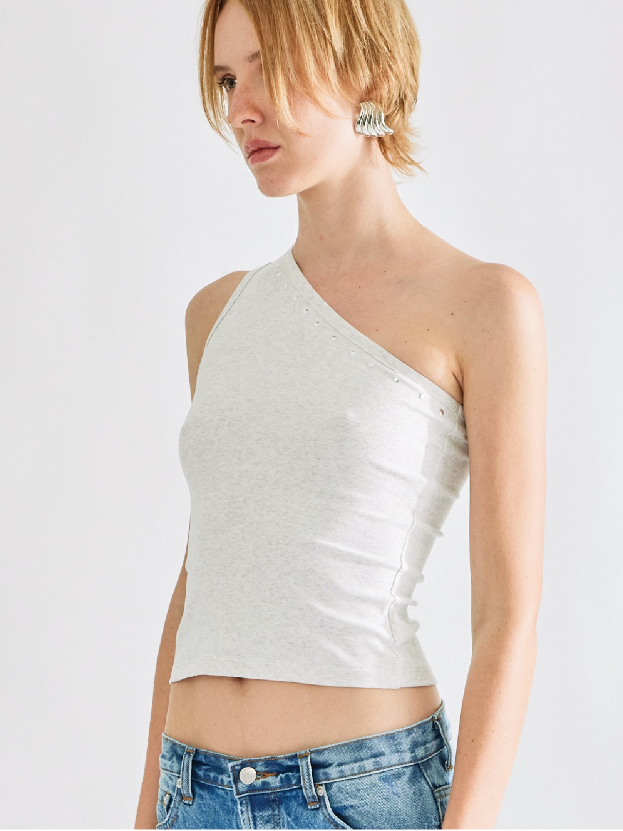 70s one shoulder top - Metal gray – IMNOTAMORNINGPERSON