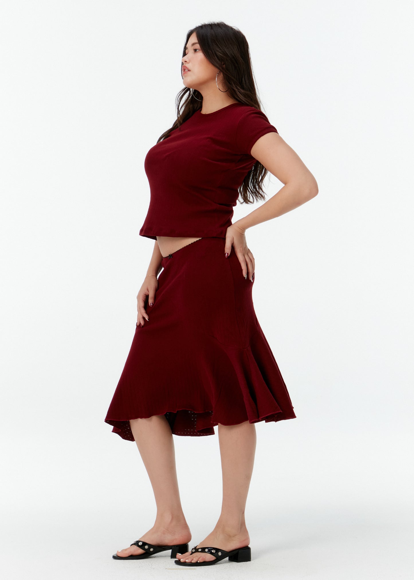 Pointelle Basic Tee -Dark red cherry