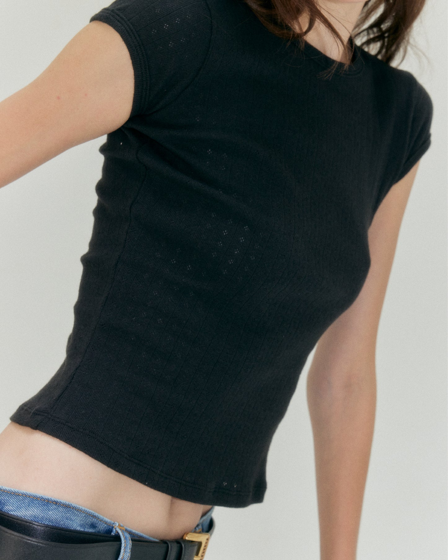 Pointelle Basic Tee - Charcoal