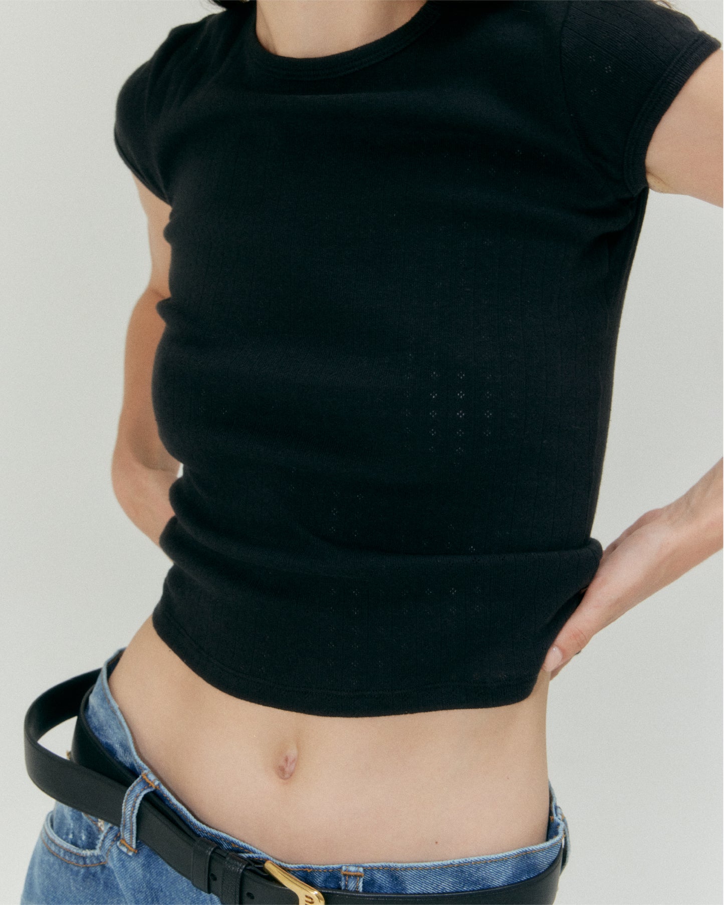 Pointelle Basic Tee - Charcoal