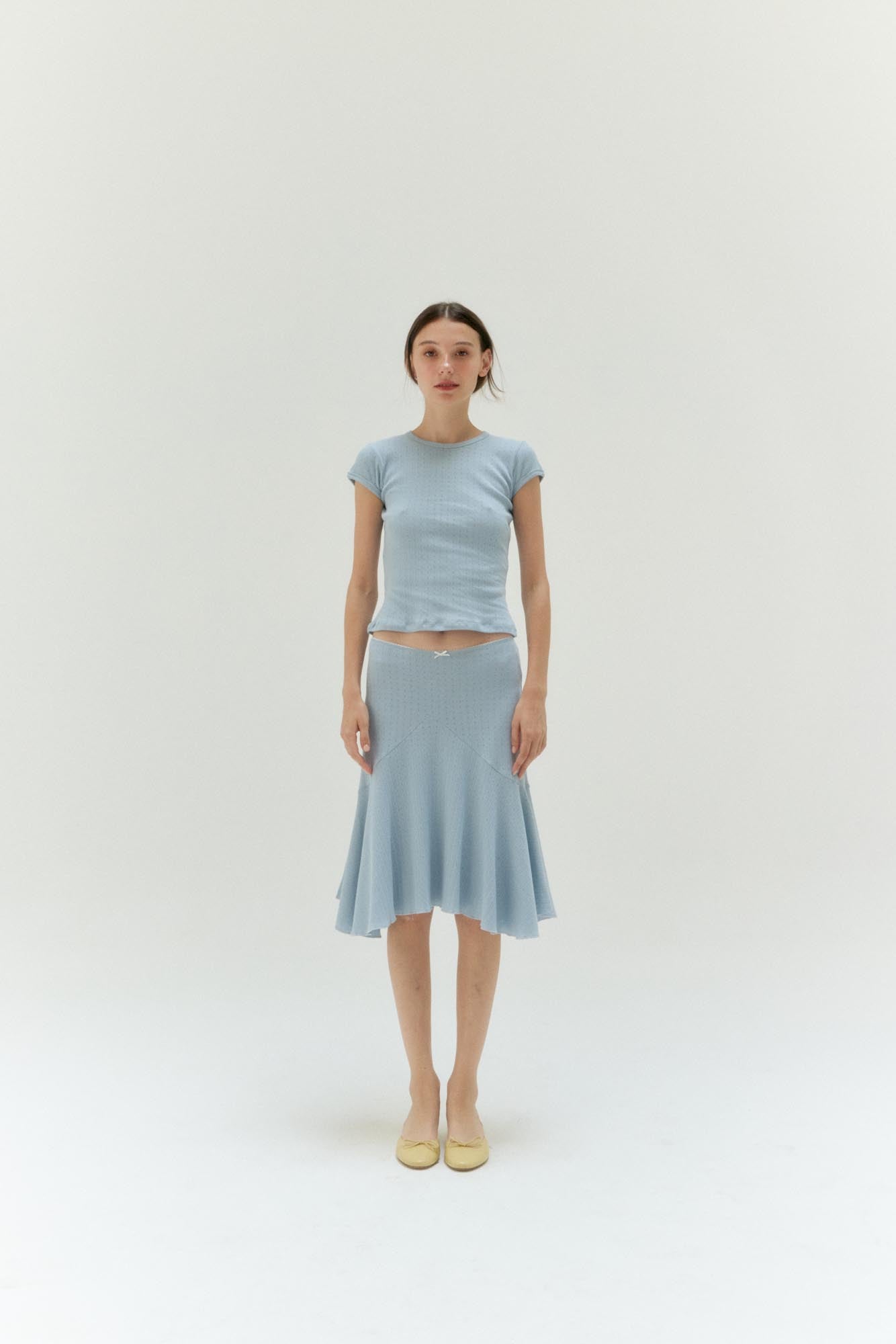 Pointelle Love midi skirt - powder blue