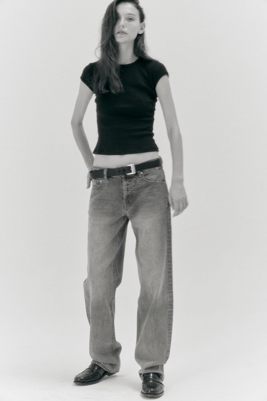 Pointelle Basic Tee - Charcoal