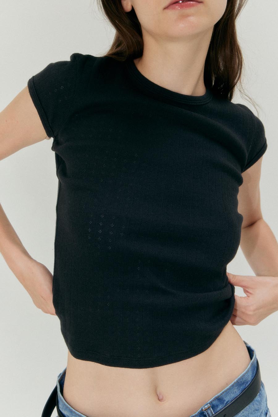 Pointelle Basic Tee - Charcoal