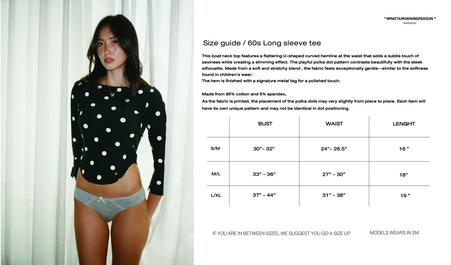 60s LONG SLEEVE TEE in white polka dot