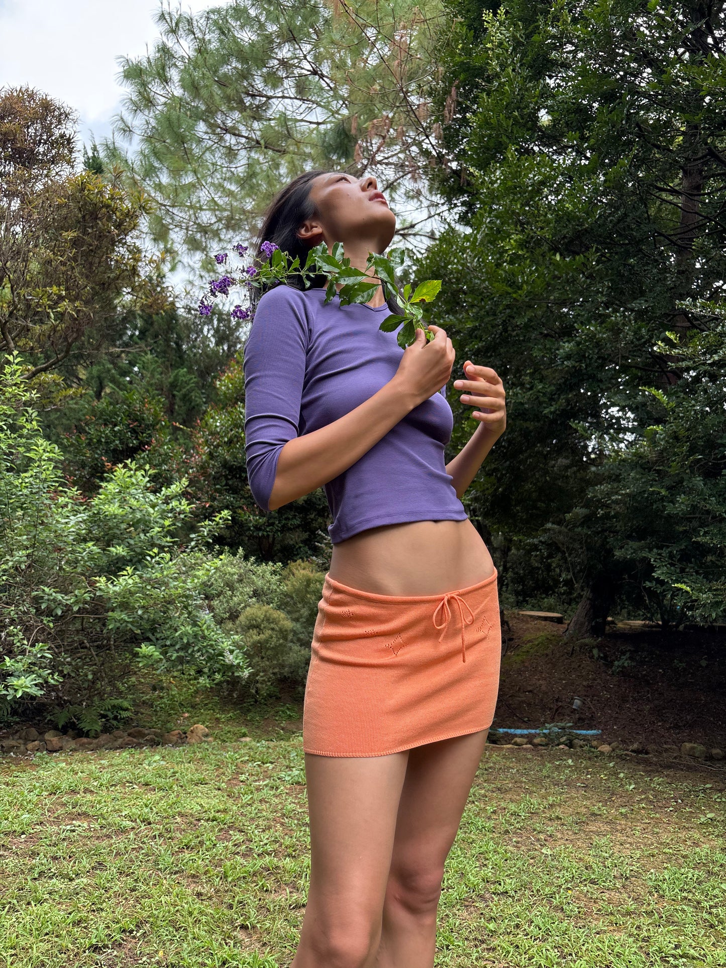 Knit Mini Skirt with Emoji Cut-Outs - Kaki