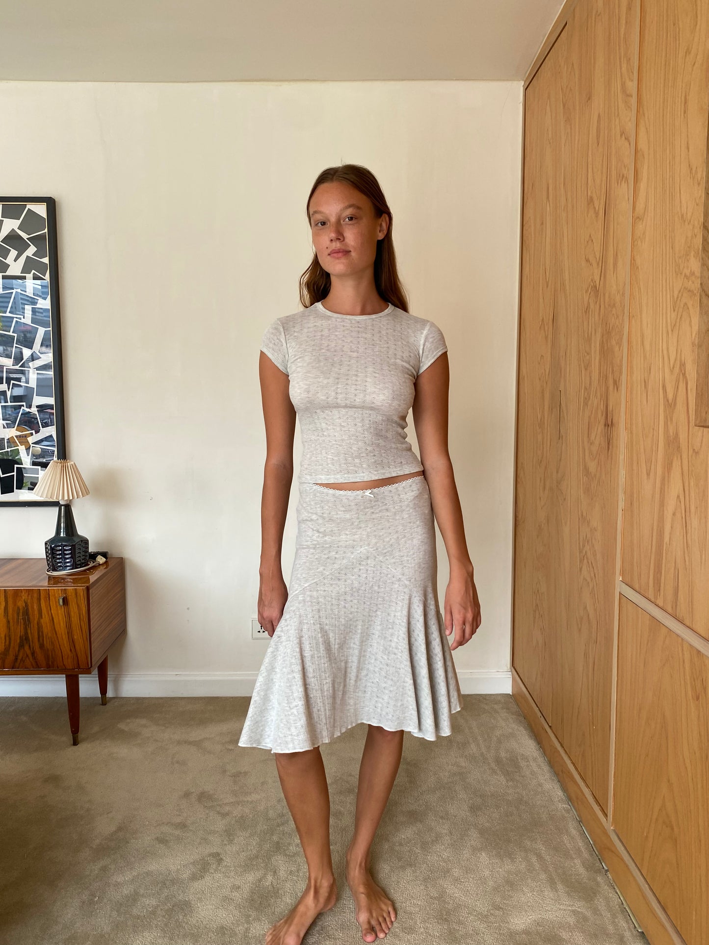 Pointelle Love midi skirt - grain