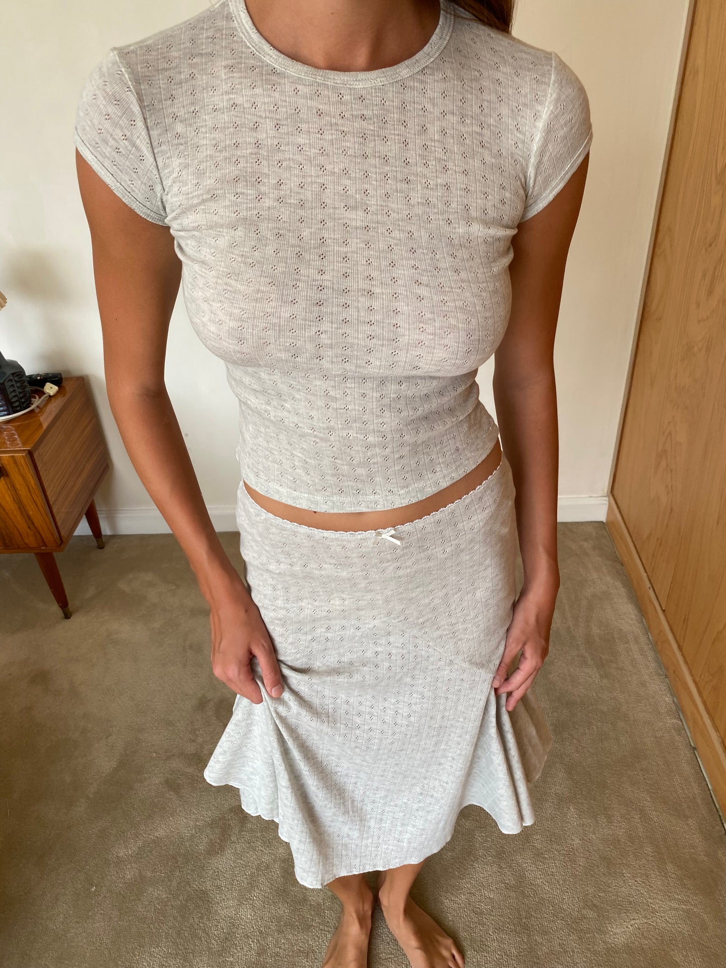 Pointelle Love midi skirt - grain