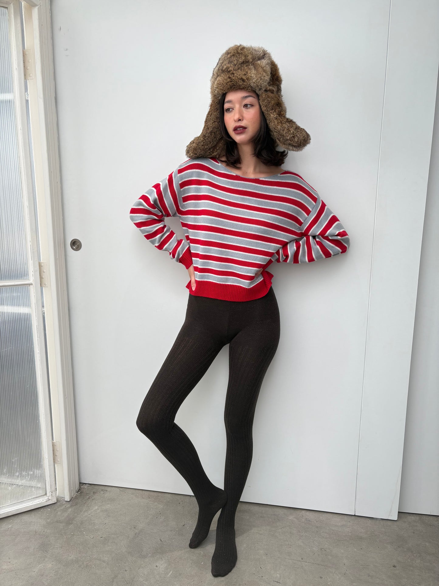 Boatneck Knit crop Top - polar ribbon