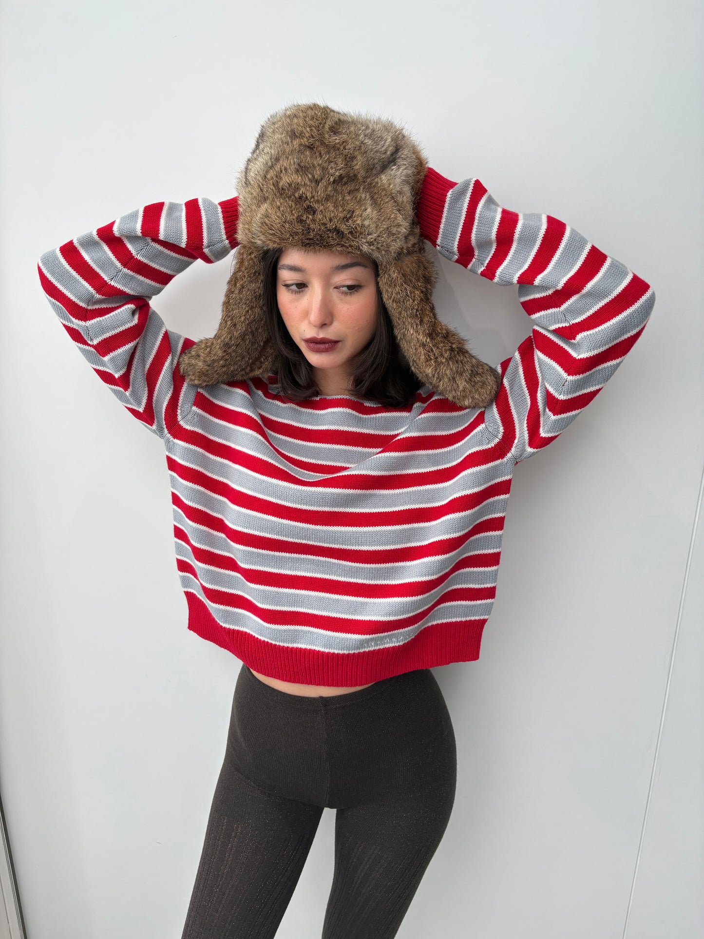 Boatneck Knit crop Top - polar ribbon