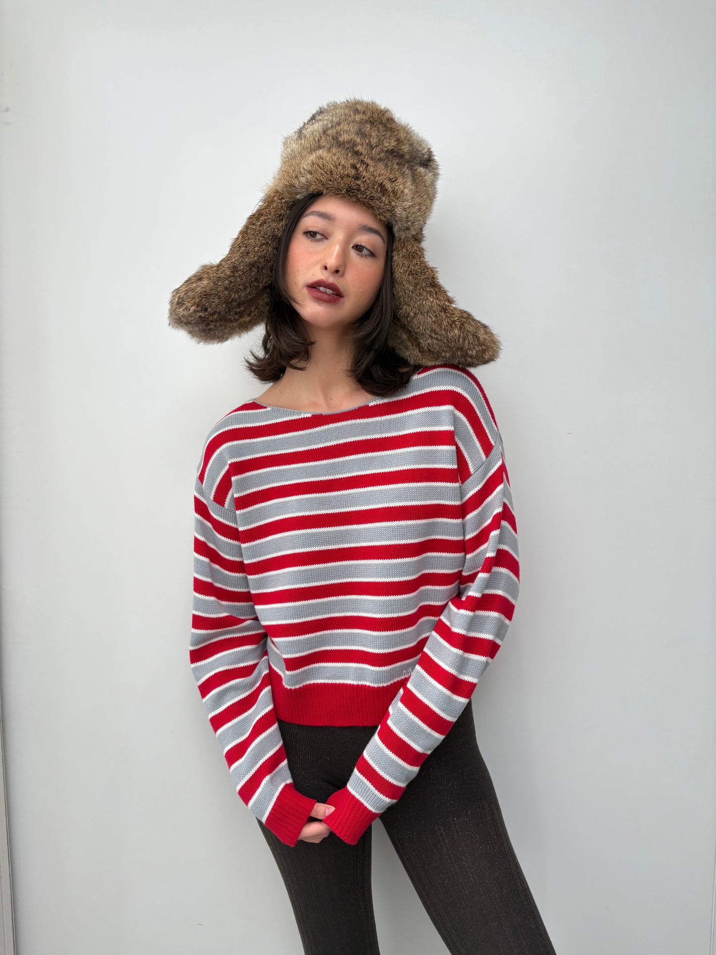Boatneck Knit crop Top - polar ribbon