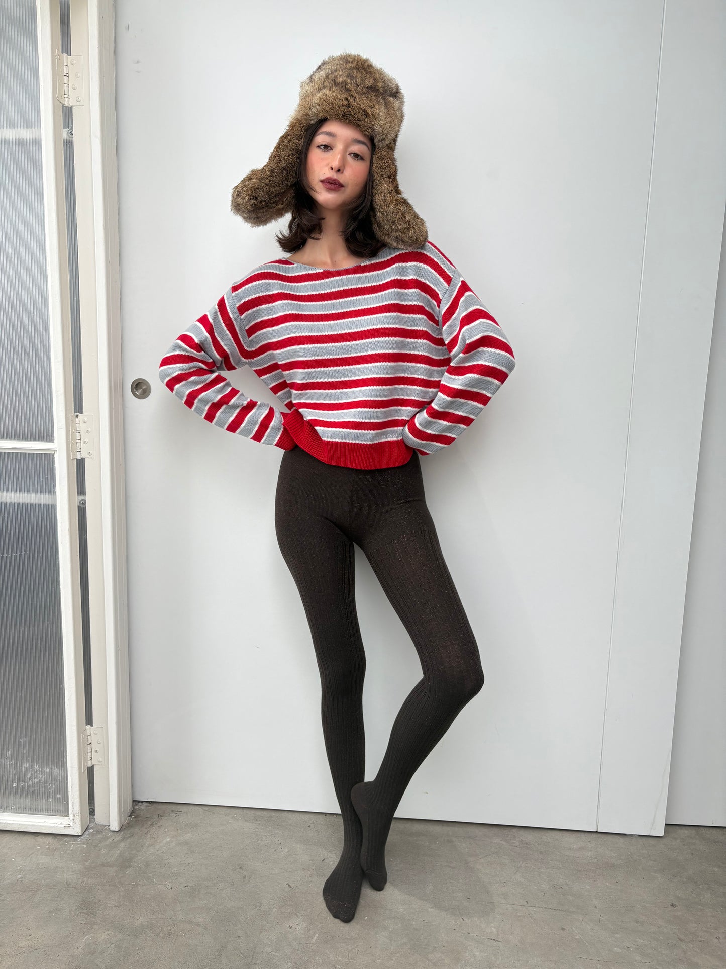 Boatneck Knit crop Top - polar ribbon