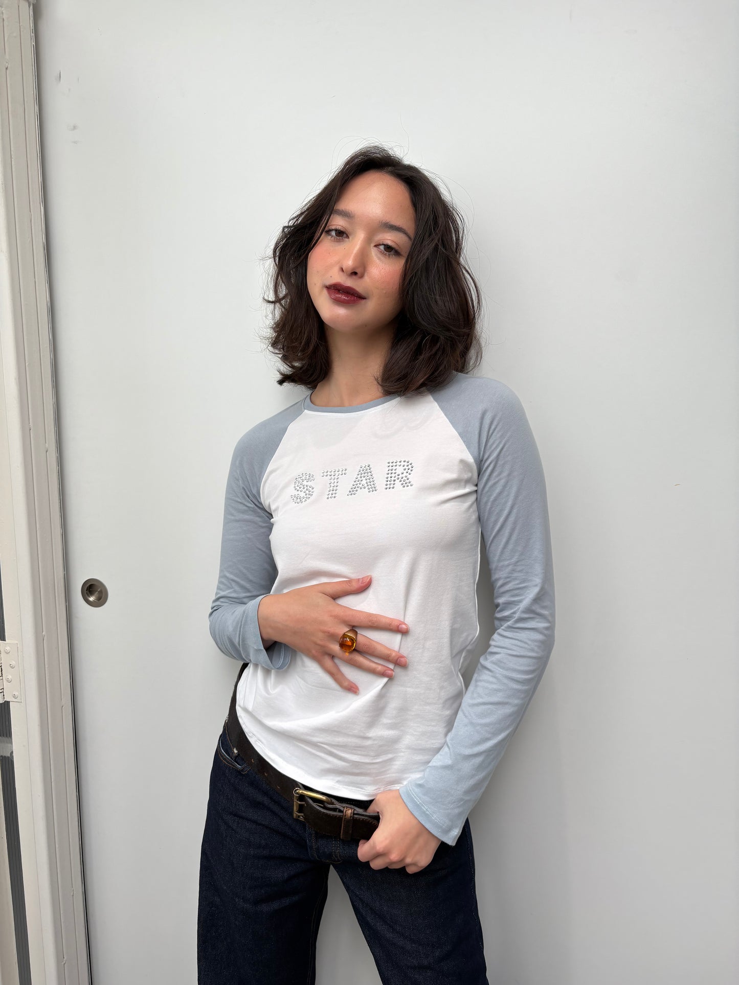 basic raglan long-sleeve tee - Bling star