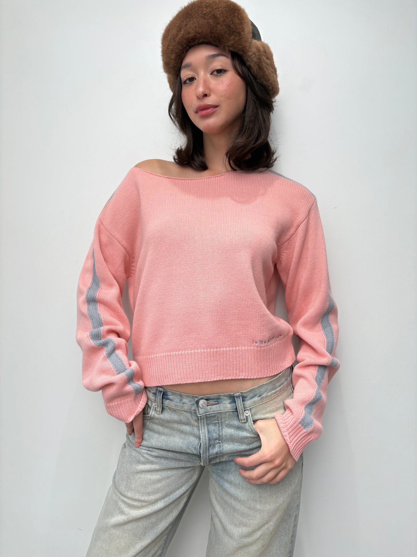 Boatneck Knit crop Top - blush cloud
