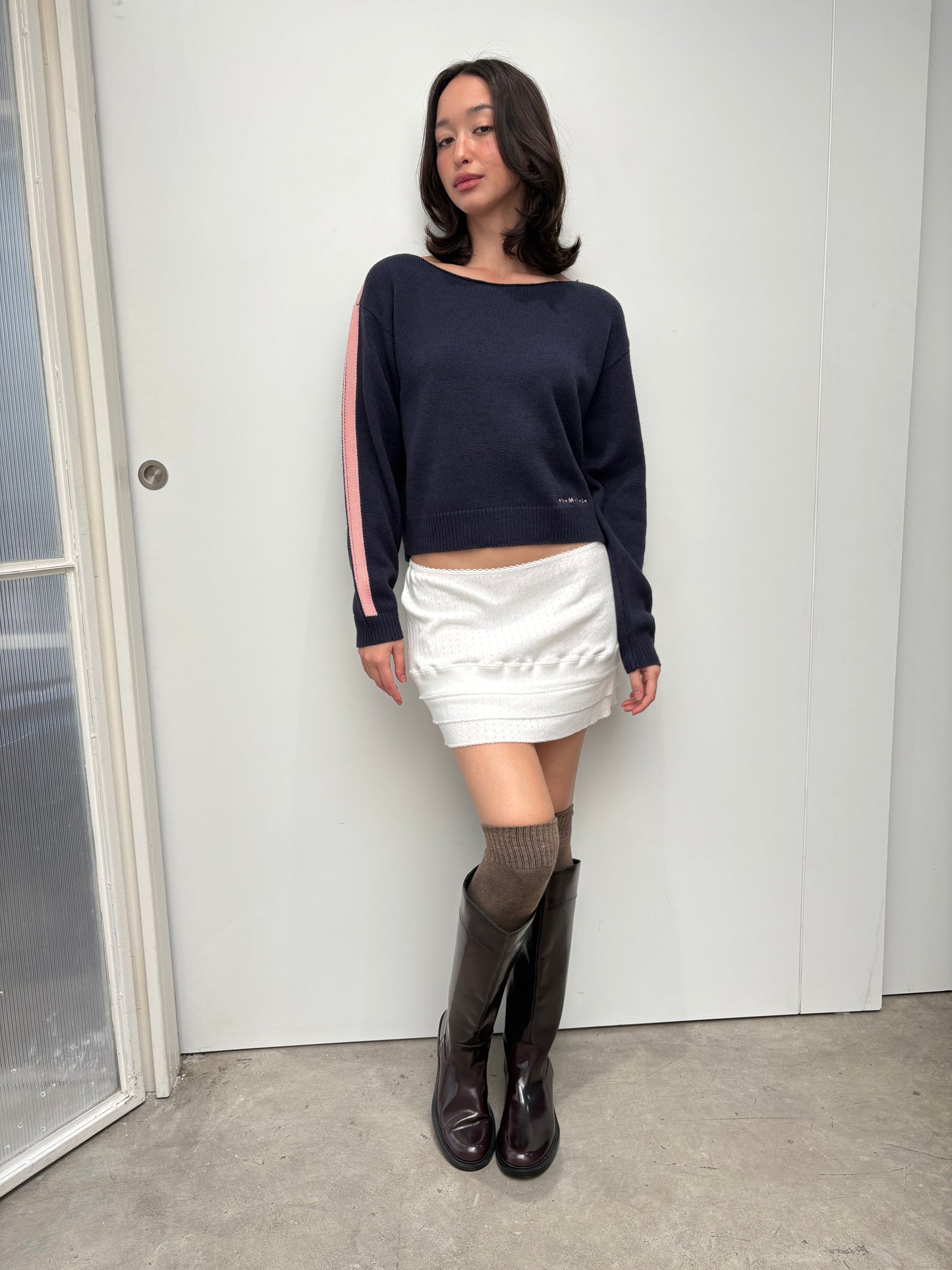 Boatneck Knit crop Top - midnight rose