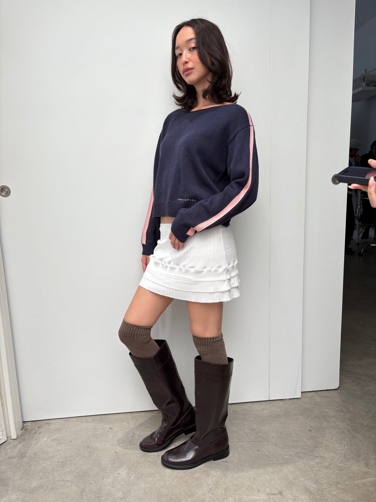 Boatneck Knit crop Top - midnight rose