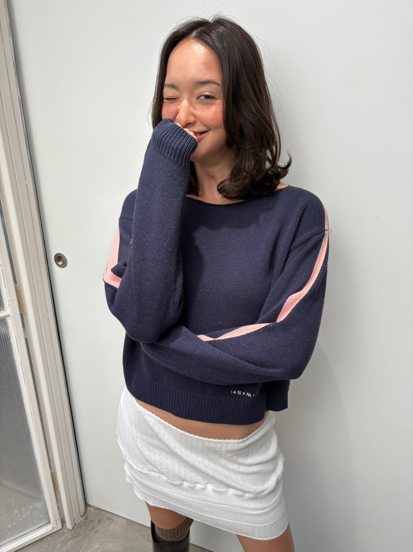 Boatneck Knit crop Top - midnight rose
