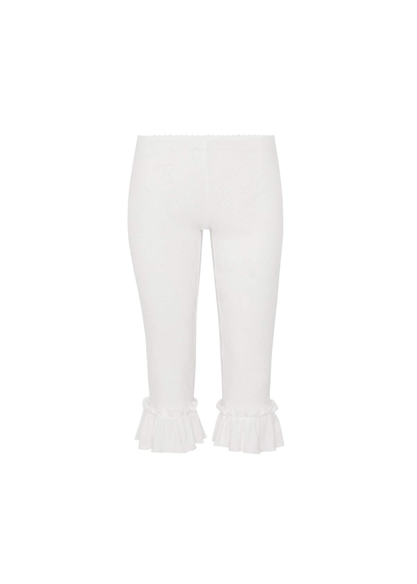 RUFFLE POINTELL CAPRI PANTS - white
