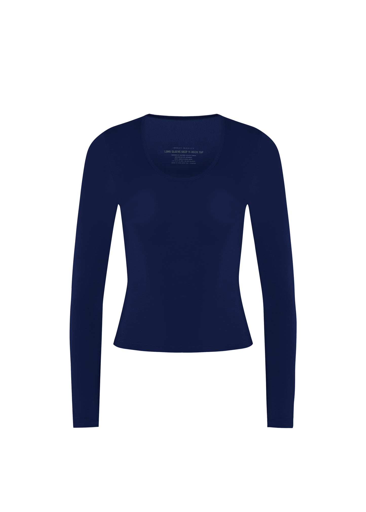 LONG SLEEVE DEEP V NECK TOP - Navy