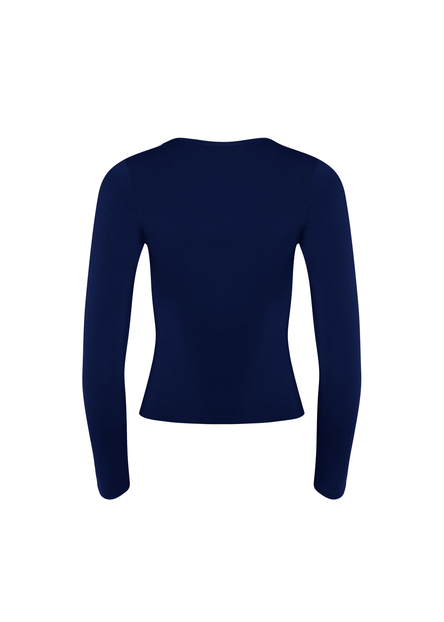 LONG SLEEVE DEEP V NECK TOP - Navy